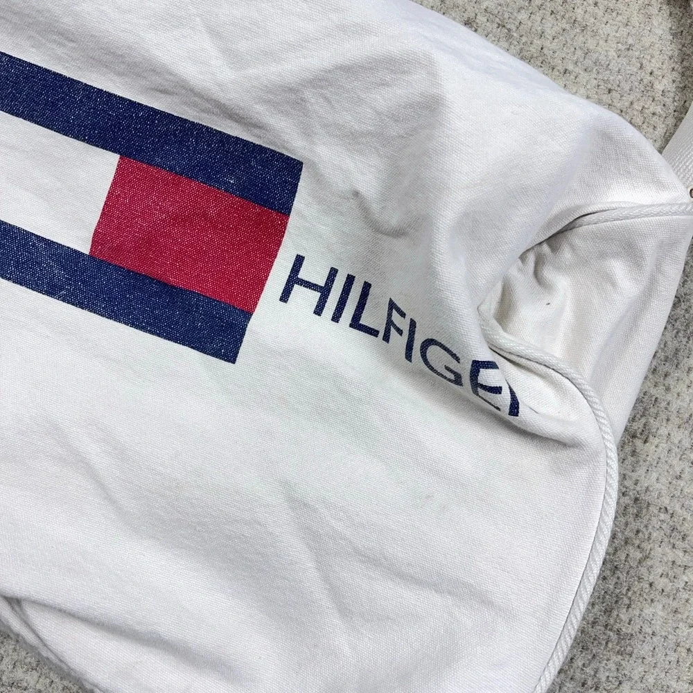 Vintage‎ Tommy Hilfiger Duffle Bag Spell Out Logo Dubble Sided Gym Travel Canvas